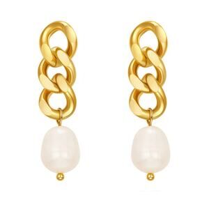 Baroque Freshwater Pearl Drop 18K Gold Earrings Stainless‎ Steel